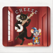 かわいい踊り猫とギターとネズミの友だち マウスパッド (正面)