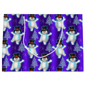 かわいい踊り雪だるまとスノーブルークリスマス ラージペーパーバッグ (正面)