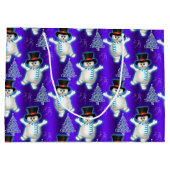 かわいい踊り雪だるまとスノーブルークリスマス ラージペーパーバッグ (裏面)