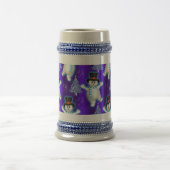 かわいい踊り雪だるまブルークリスマス ビールジョッキ (中央)