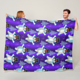 かわいい踊り雪だるまブルークリスマス フリースブランケット