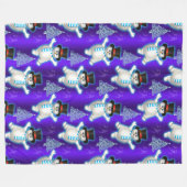 かわいい踊り雪だるまブルークリスマス フリースブランケット (正面(横))