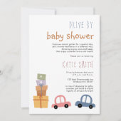 かわいい車と贈り物を車で赤ちゃんシャワー 招待状 (正面)