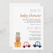 かわいい車と贈り物を車で赤ちゃんシャワー 招待状 (正面/裏面)