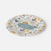 かわいい車のおもちゃパターン男の子ティール（緑がかった色）赤ちゃんシャワー ペーパープレート (アングル)