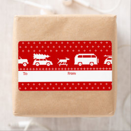 かわいい車のクリスマス赤と白休暇 ラベル