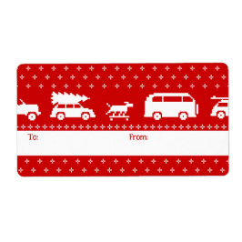 かわいい車のクリスマス赤と白休暇 ラベル