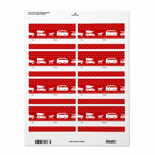 かわいい車のクリスマス赤と白休暇 ラベル (フルシート)