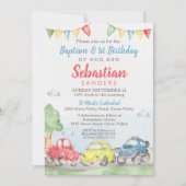 かわいい車のバプテスマ第1誕生日招待状 招待状 (正面)