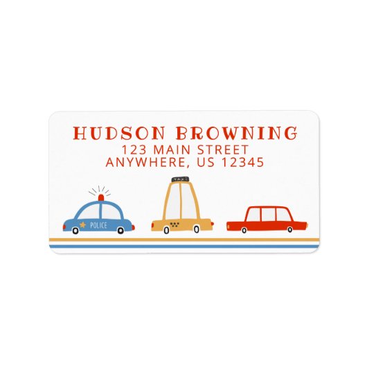 かわいい車のパーソナライズされた差出人住所ラベル ラベル (正面)