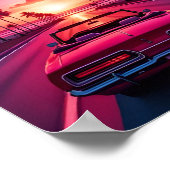 かわいい車のヤシの木ビーチサマーピンクビュー ポスター (角)