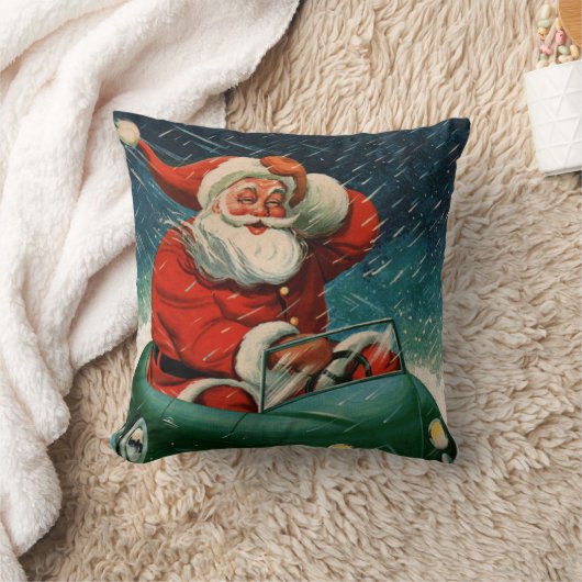 かわいい車の中でサンタ・クラウスのヴィンテージクリスマス クッション (ブランケット)
