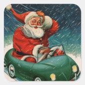 かわいい車の中でサンタ・クラウスのヴィンテージクリスマス スクエアシール (正面)