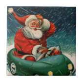 かわいい車の中でサンタ・クラウスのヴィンテージクリスマス タイル (正面)