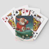 かわいい車の中でサンタ・クラウスのヴィンテージクリスマス トランプ (裏面)