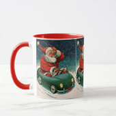 かわいい車の中でサンタ・クラウスのヴィンテージクリスマス マグカップ (左)