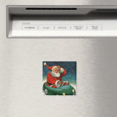 かわいい車の中でサンタ・クラウスのヴィンテージクリスマス マグネット (インサイチュ (食洗機))