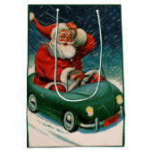 かわいい車の中でサンタ・クラウスのヴィンテージクリスマス ミディアムペーパーバッグ (裏面)