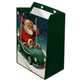 かわいい車の中でサンタ・クラウスのヴィンテージクリスマス ミディアムペーパーバッグ (裏面アングル)