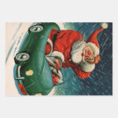 かわいい車の中でサンタ・クラウスのヴィンテージクリスマス ラッピングペーパーシート (正面3)