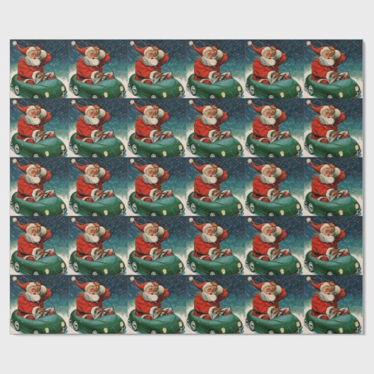 かわいい車の中でサンタ・クラウスのヴィンテージクリスマス ラッピングペーパー (フラット)