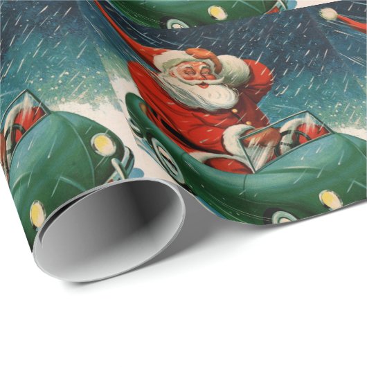 かわいい車の中でサンタ・クラウスのヴィンテージクリスマス ラッピングペーパー (ロールコーナー)