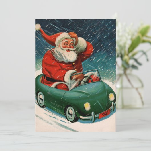 かわいい車の中でサンタ・クラウスのヴィンテージクリスマス 招待状 (スタンド正面)
