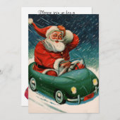 かわいい車の中でサンタ・クラウスのヴィンテージクリスマス 招待状 (正面/裏面)