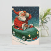 かわいい車の中でサンタ・クラウスのヴィンテージクリスマス 招待状 (スタンド正面)