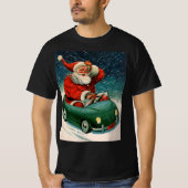かわいい車の中でサンタ・クラウスのヴィンテージクリスマス Tシャツ (正面)