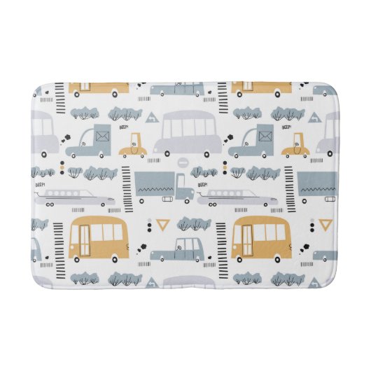 かわいい車の交通パターン|過去記事 バスマット (正面)