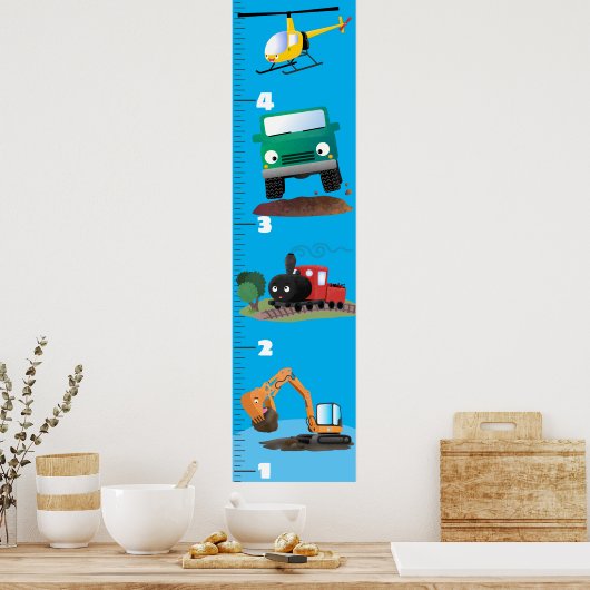 かわいい車の漫画の成長グラフ ポスター (キッチン)