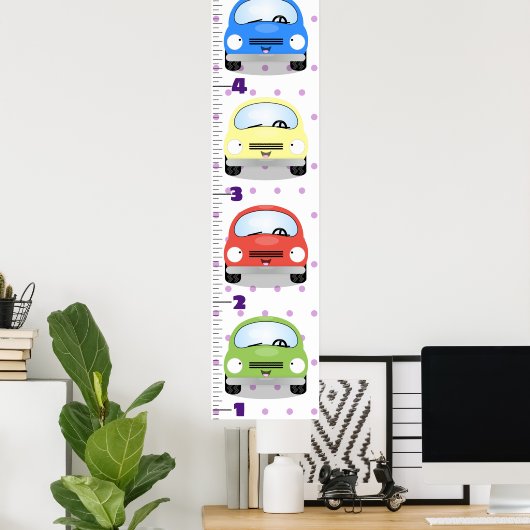 かわいい車の漫画イラストレーションの成長グラフ ポスター (ホームオフィス)