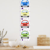 かわいい車の漫画イラストレーションの成長グラフ ポスター (キッチン)