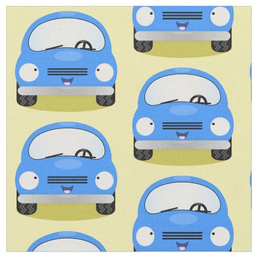 かわいい車の漫画パターン ファブリック (クローズアップ)