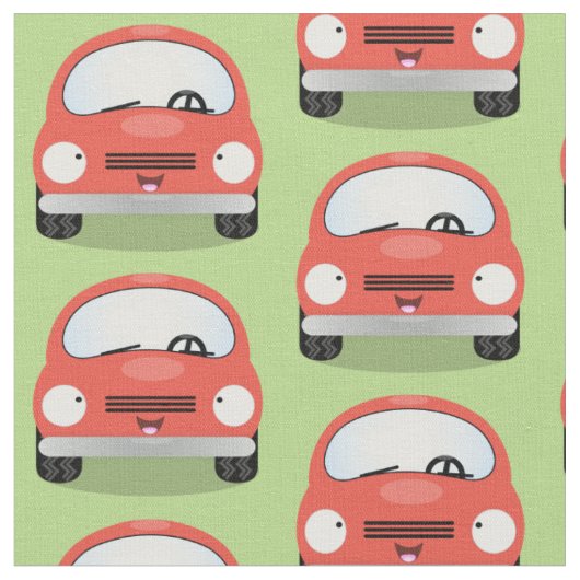 かわいい車の漫画パターン ファブリック (クローズアップ)