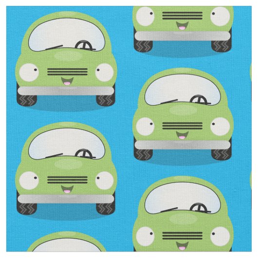 かわいい車の漫画パターン ファブリック (クローズアップ)