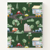 かわいい車の街のパターン 幼い男の子向け 緑 ノートブック (裏面)