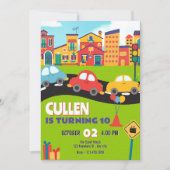 かわいい車の誕生日 招待状 (正面)