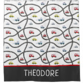 かわいい車カスタムの男の子の名前キッズバスルーム シャワーカーテン (正面)