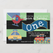 かわいい車パーティー1st誕生日任意の年齢 招待状 (正面)