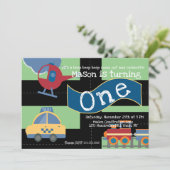 かわいい車パーティー1st誕生日任意の年齢 招待状 (スタンド正面)