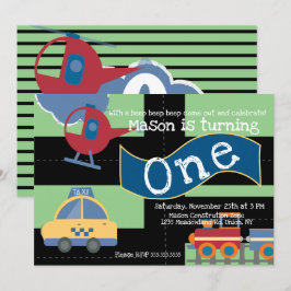 かわいい車パーティー1st誕生日任意の年齢 招待状