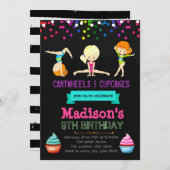 かわいい車輪およびカップケーキの誕生日の招待 招待状 (正面/裏面)