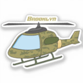 かわいい軍の迷彩ヘリコプター漫画 シール (正面)