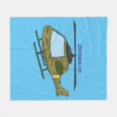 かわいい軍の迷彩ヘリコプター漫画 フリースブランケット (正面(横))