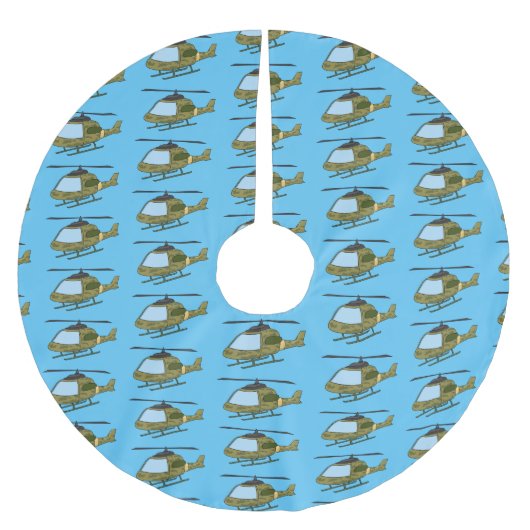 かわいい軍の迷彩ヘリコプター漫画 ブラッシュドポリエステルツリースカート (正面)