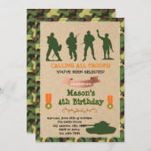 かわいい軍隊の兵隊さん 誕生日パーティーの招待状 招待状 (正面/裏面)