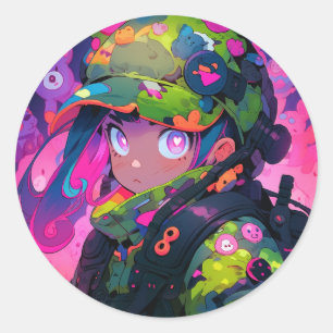 かわいい軍隊ハンターカモフラージュハートアイズアニメ ラウンドシール