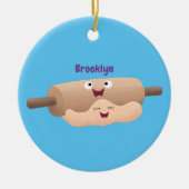 かわいい転がのピンと生地のペストリーベーキング漫画 セラミックオーナメント (正面)